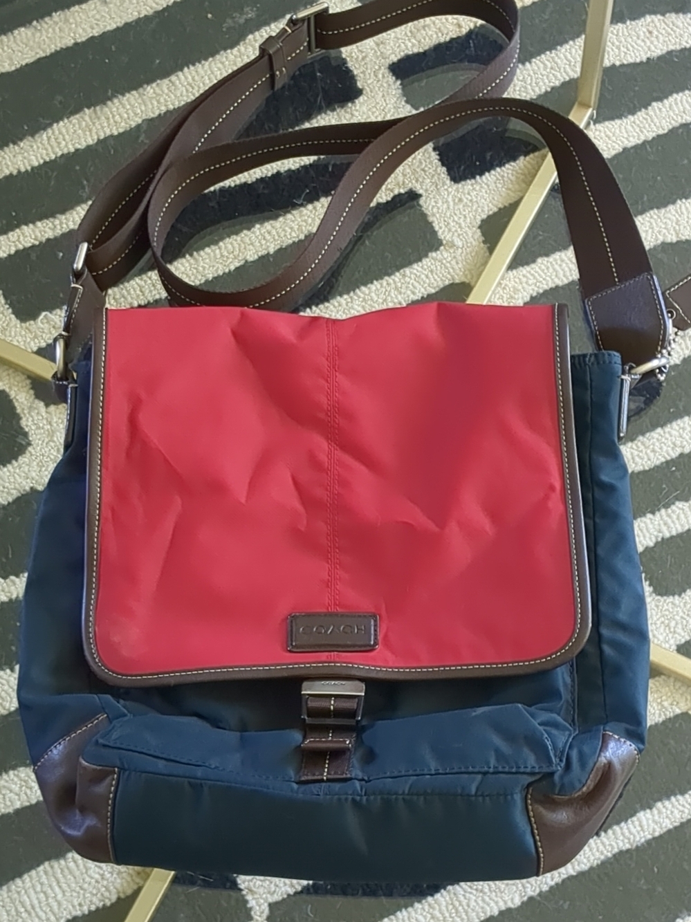 Coach Men’s Red and Navy Nylon Messenger Bag